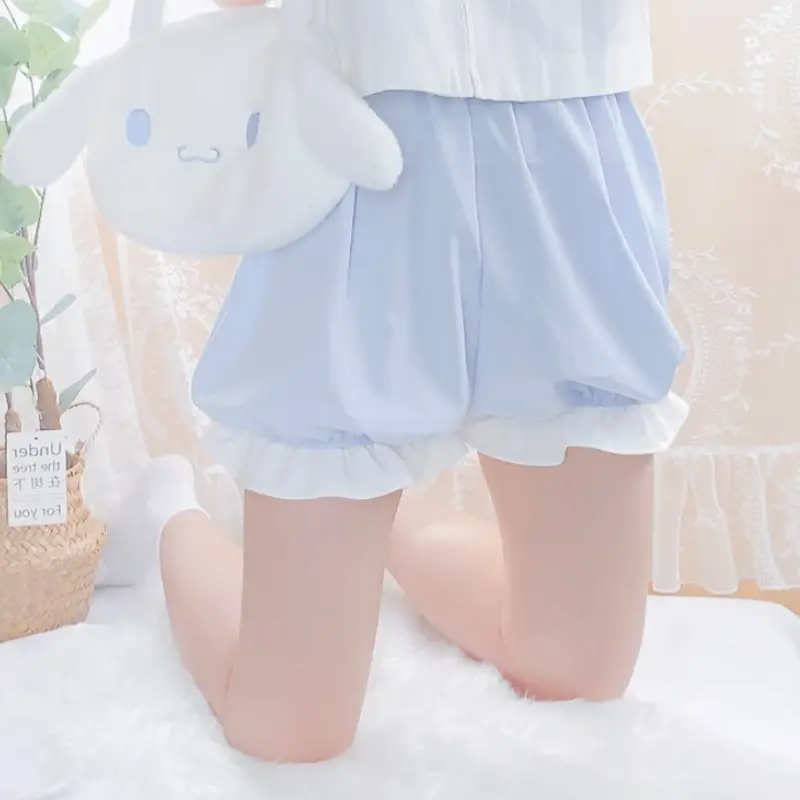 Women's Blue Ruffled Shorts with Cute Toy Pouch - Image 3