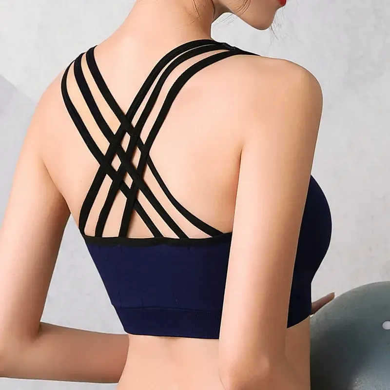Women's White Cross Back Yoga Bra with Shockproof Support