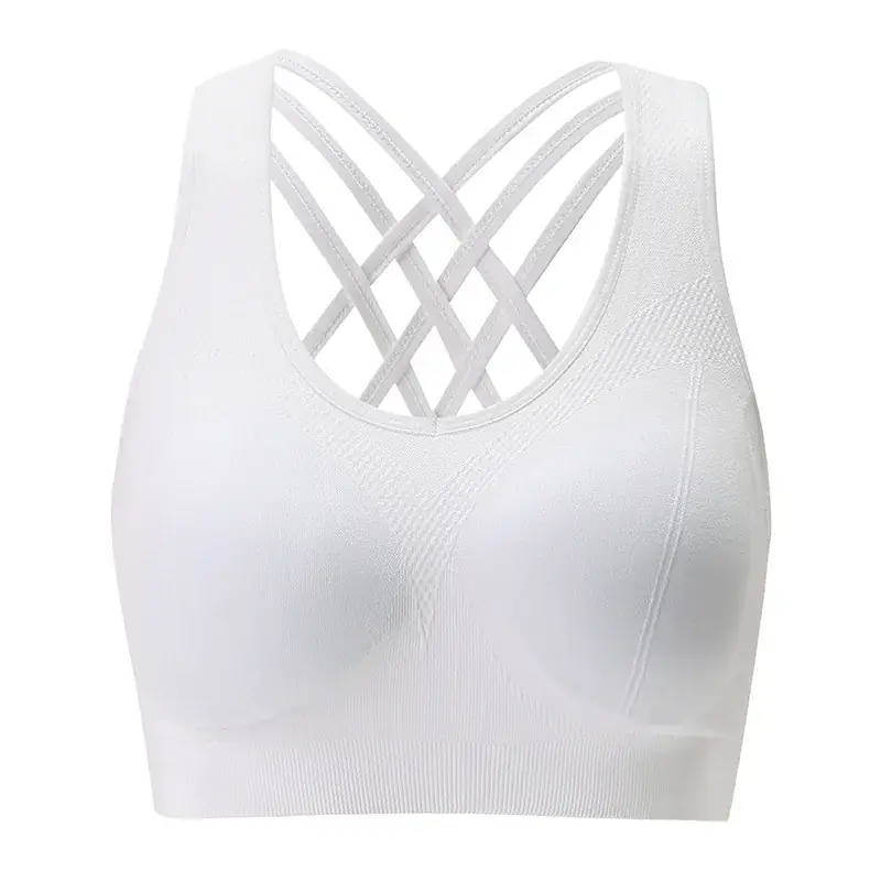 Women's White Cross Back Yoga Bra with Shockproof Support