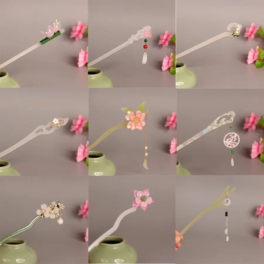 Vintage Imitation Jade Acrylic Hairpin with Holographic Finish — feature 22