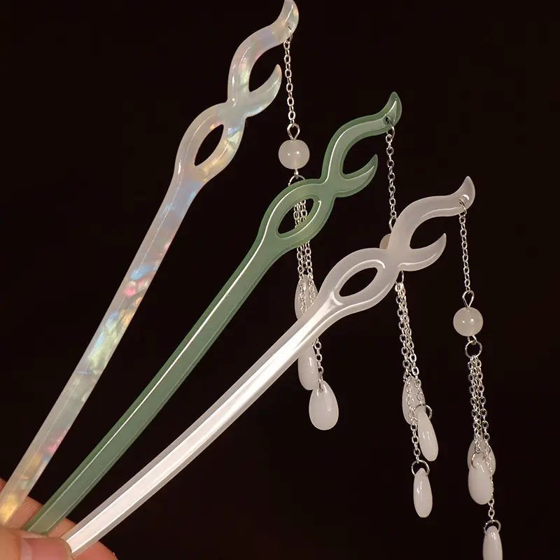 Vintage Imitation Jade Acrylic Hairpin with Holographic Finish — feature 44