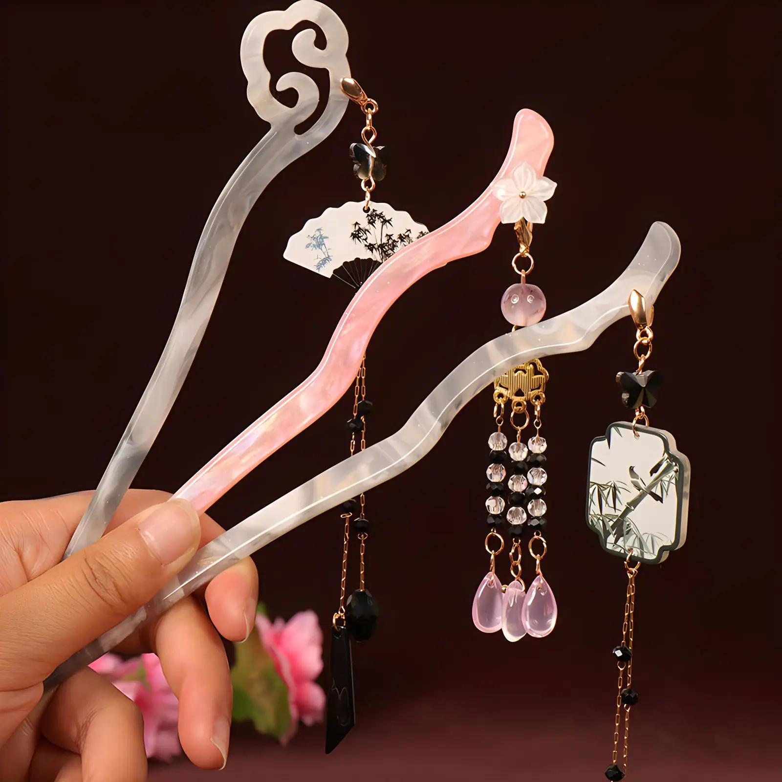 Vintage Imitation Jade Acrylic Hairpin with Holographic Finish — feature 46