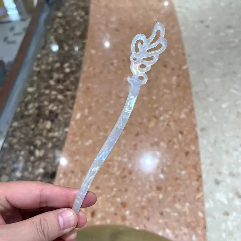 Vintage Imitation Jade Acrylic Hairpin with Holographic Finish - Image 17