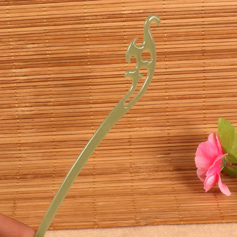 Vintage Imitation Jade Acrylic Hairpin with Holographic Finish - Image 19
