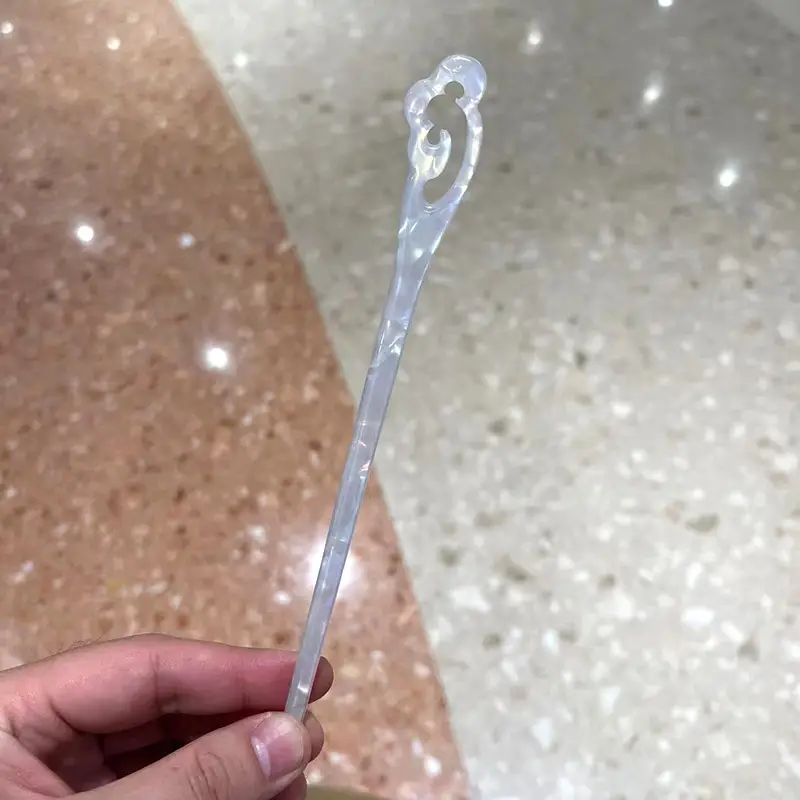Vintage Imitation Jade Acrylic Hairpin with Holographic Finish - Image 2