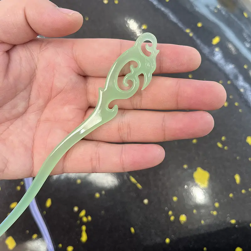 Vintage Imitation Jade Acrylic Hairpin with Holographic Finish - Image 35
