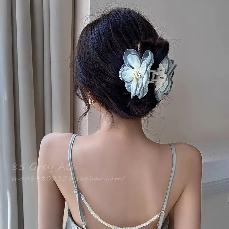Camellia Pearl Hairpin Women Summer Clip Back