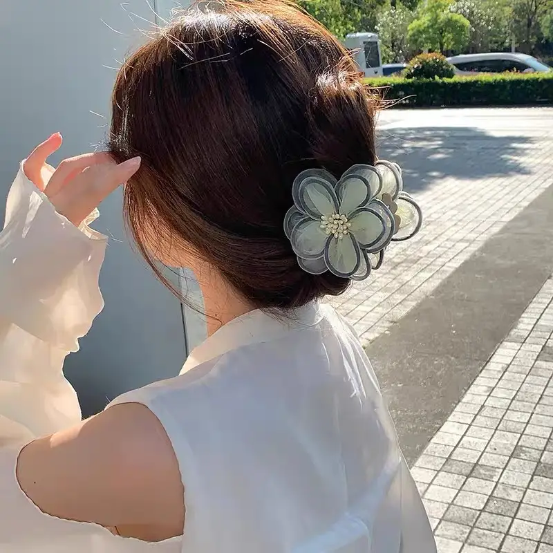 Camellia Pearl Hairpin Women Summer Clip Back