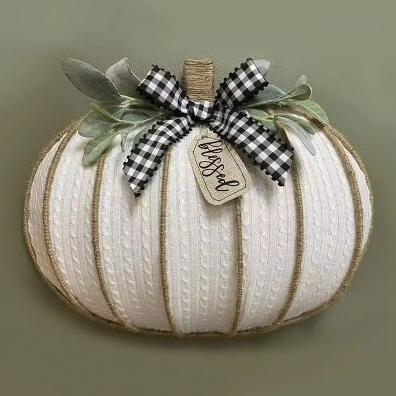 Halloween Pumpkin Decor with Striped Ribbon & Orange Flower - Image 4