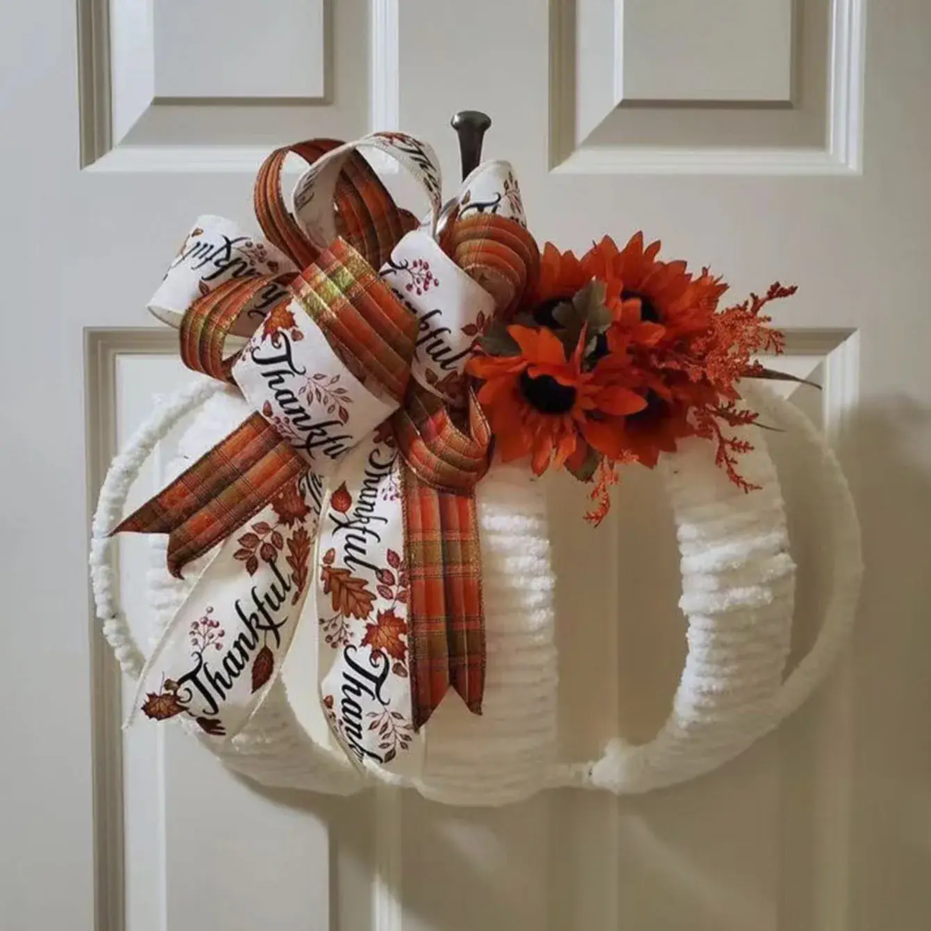 Halloween Pumpkin Decor with Striped Ribbon & Orange Flower - Image 5