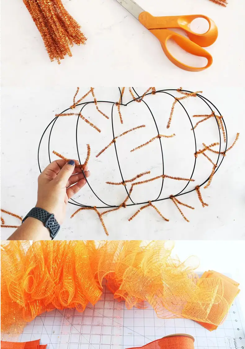 Halloween Pumpkin Decor with Striped Ribbon & Orange Flower — feature 7