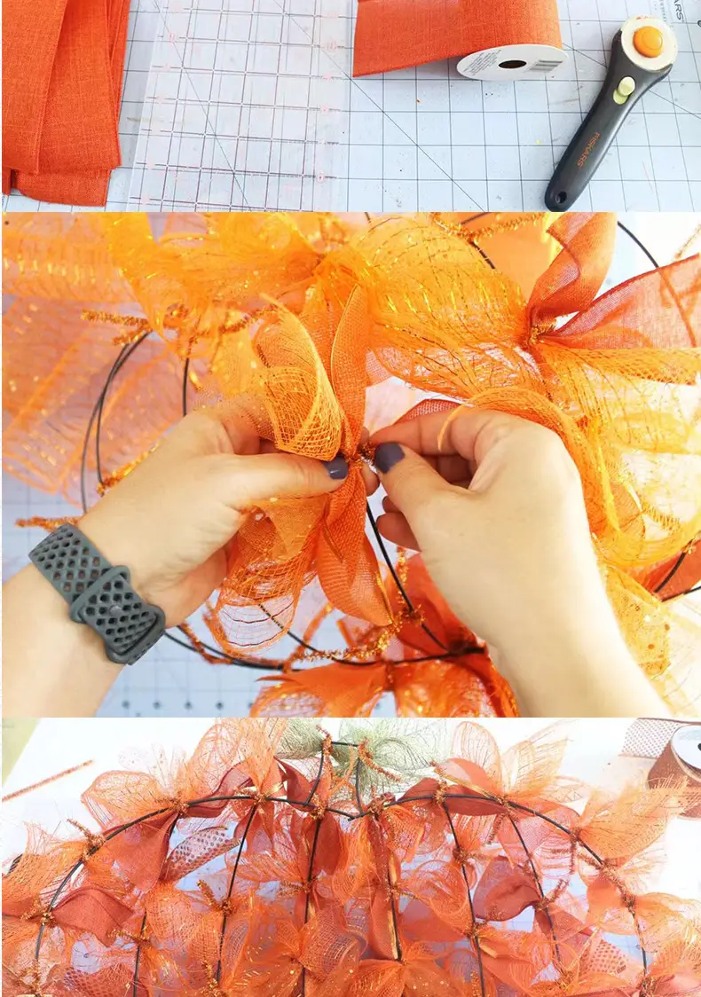 Halloween Pumpkin Decor with Striped Ribbon & Orange Flower — feature 8