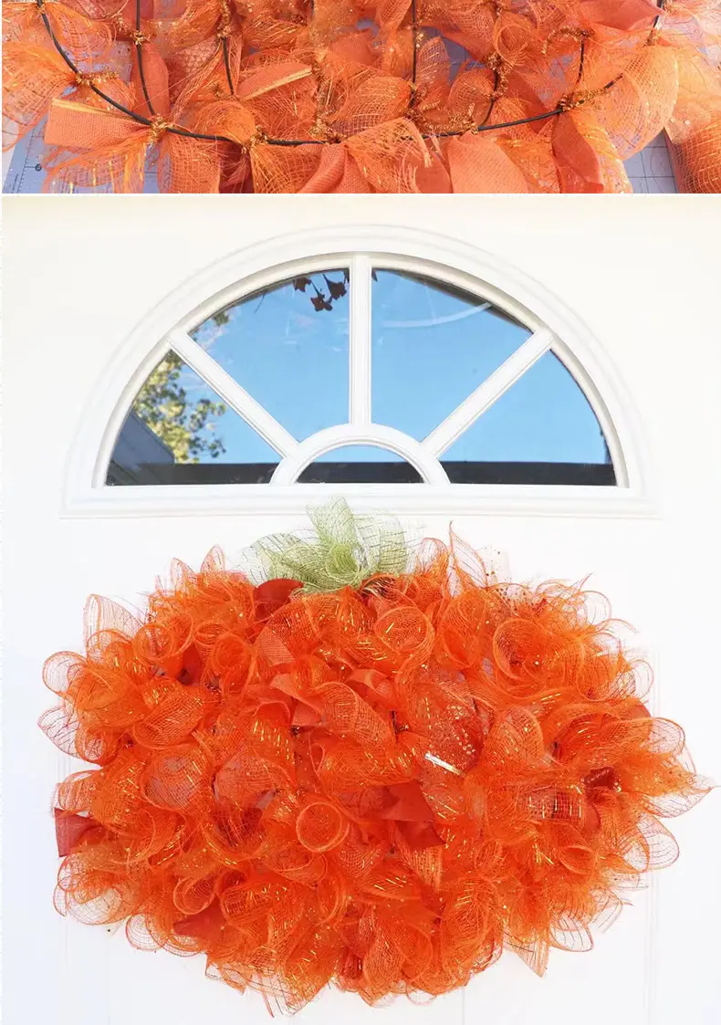 Halloween Pumpkin Decor with Striped Ribbon & Orange Flower — feature 9