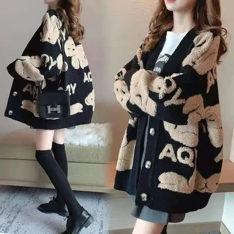 Women's Knitted Cardigan Outfit Loose Fit Winter Warm - Image 5