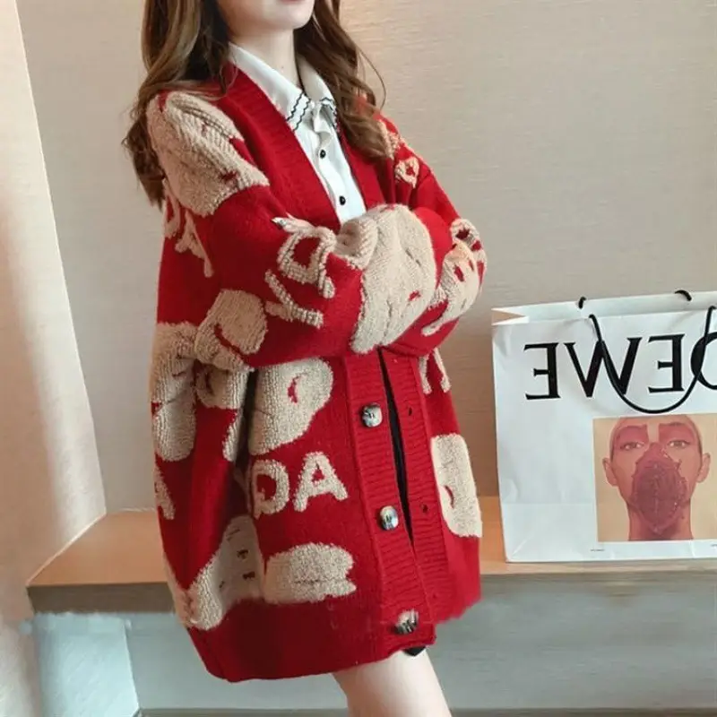 Women's Knitted Cardigan Outfit Loose Fit Winter Warm - Image 6