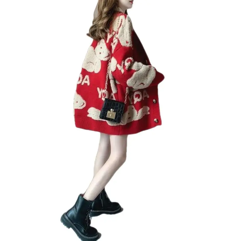 Women's Knitted Cardigan Outfit Loose Fit Winter Warm - Image 8