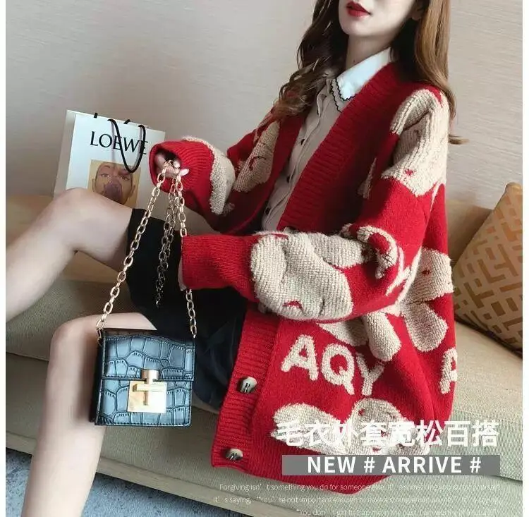 Women's Knitted Cardigan Outfit Loose Fit Winter Warm — feature 11