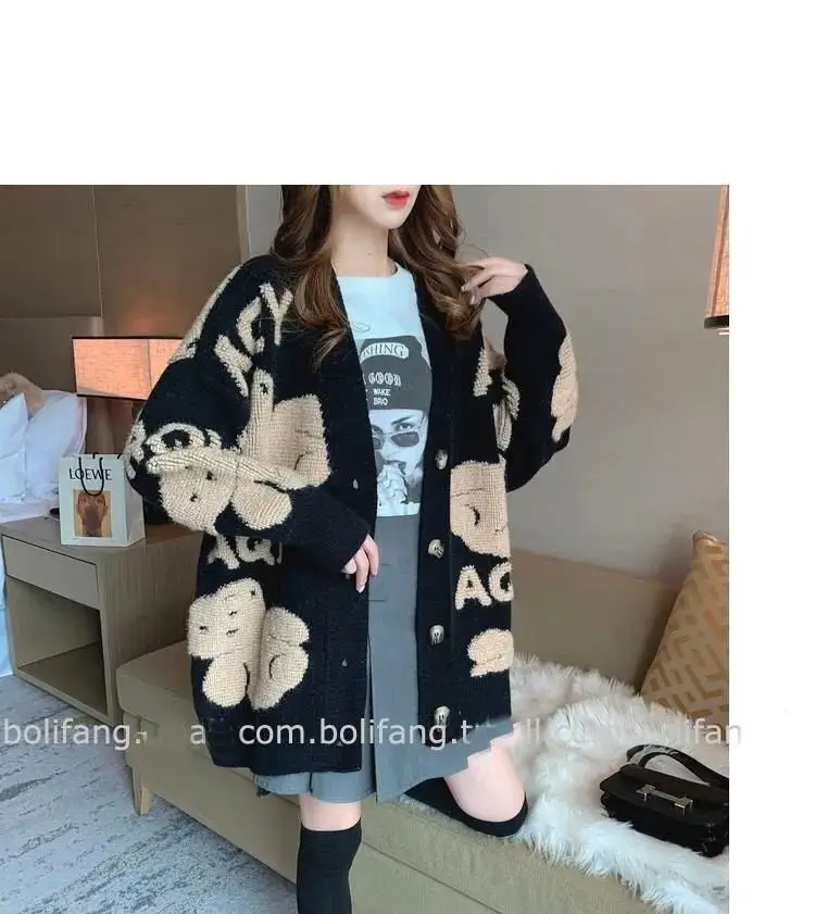 Women's Knitted Cardigan Outfit Loose Fit Winter Warm — feature 9