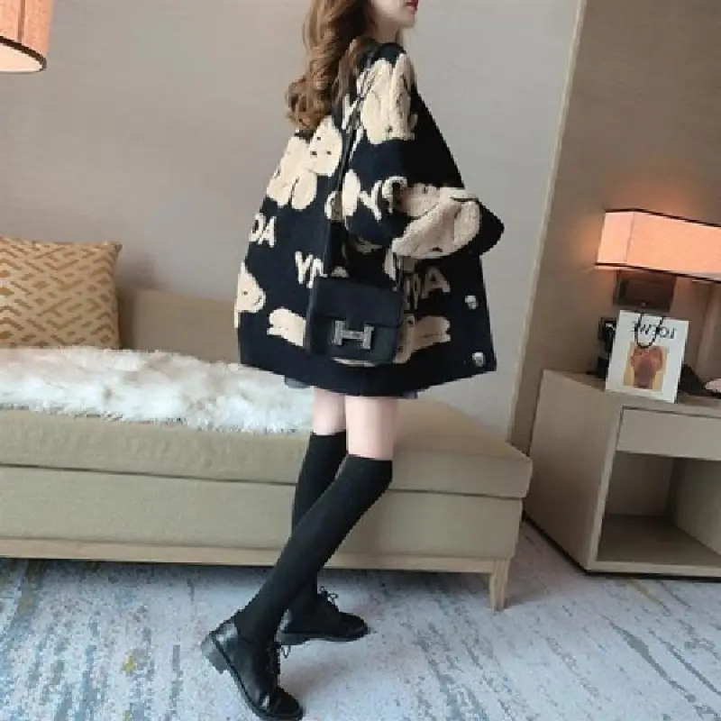 Women's Knitted Cardigan Outfit Loose Fit Winter Warm - Image 2