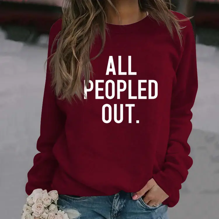 All Peopled Out Maroon Sweatshirt Large - Image 16