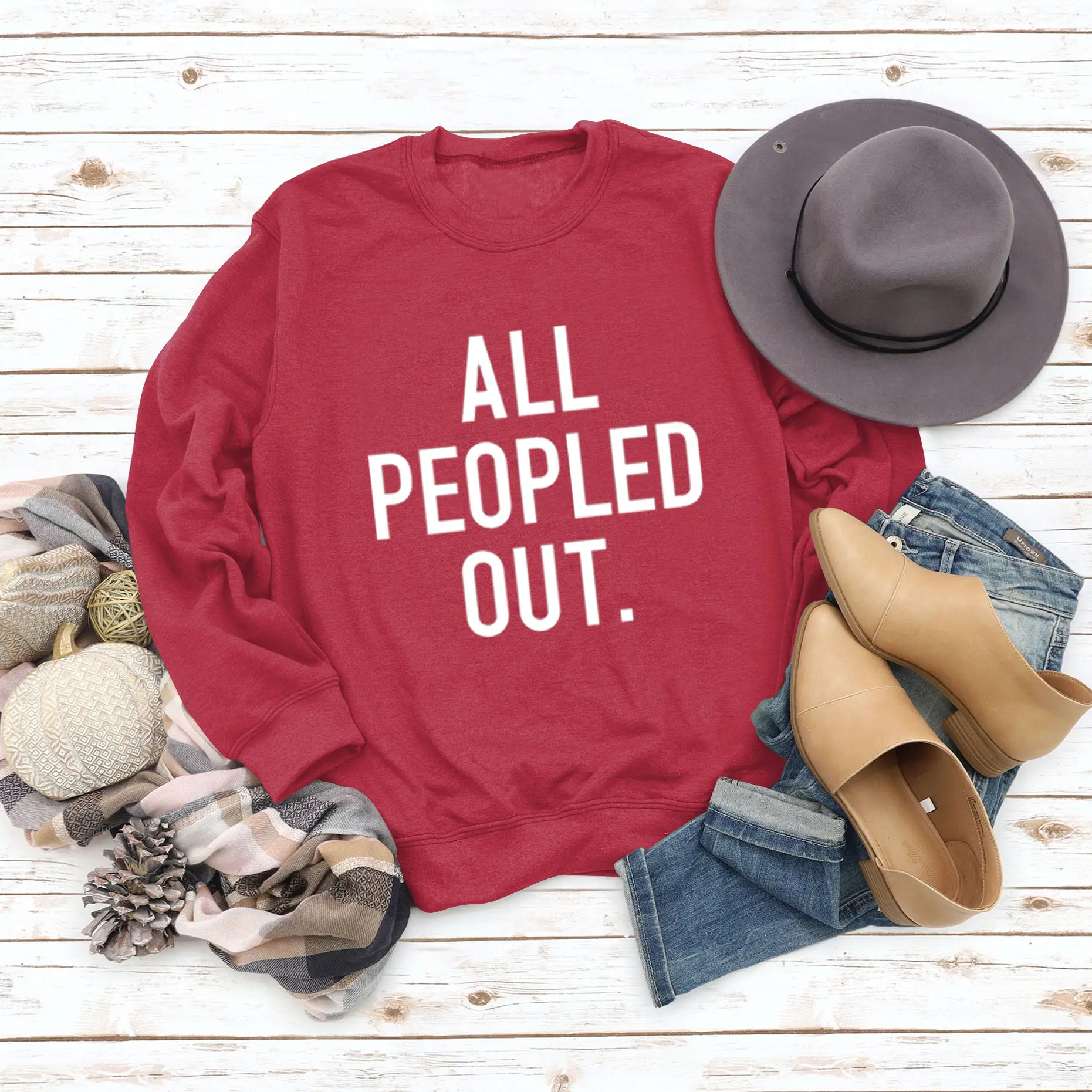 All Peopled Out Maroon Sweatshirt Large - Image 10