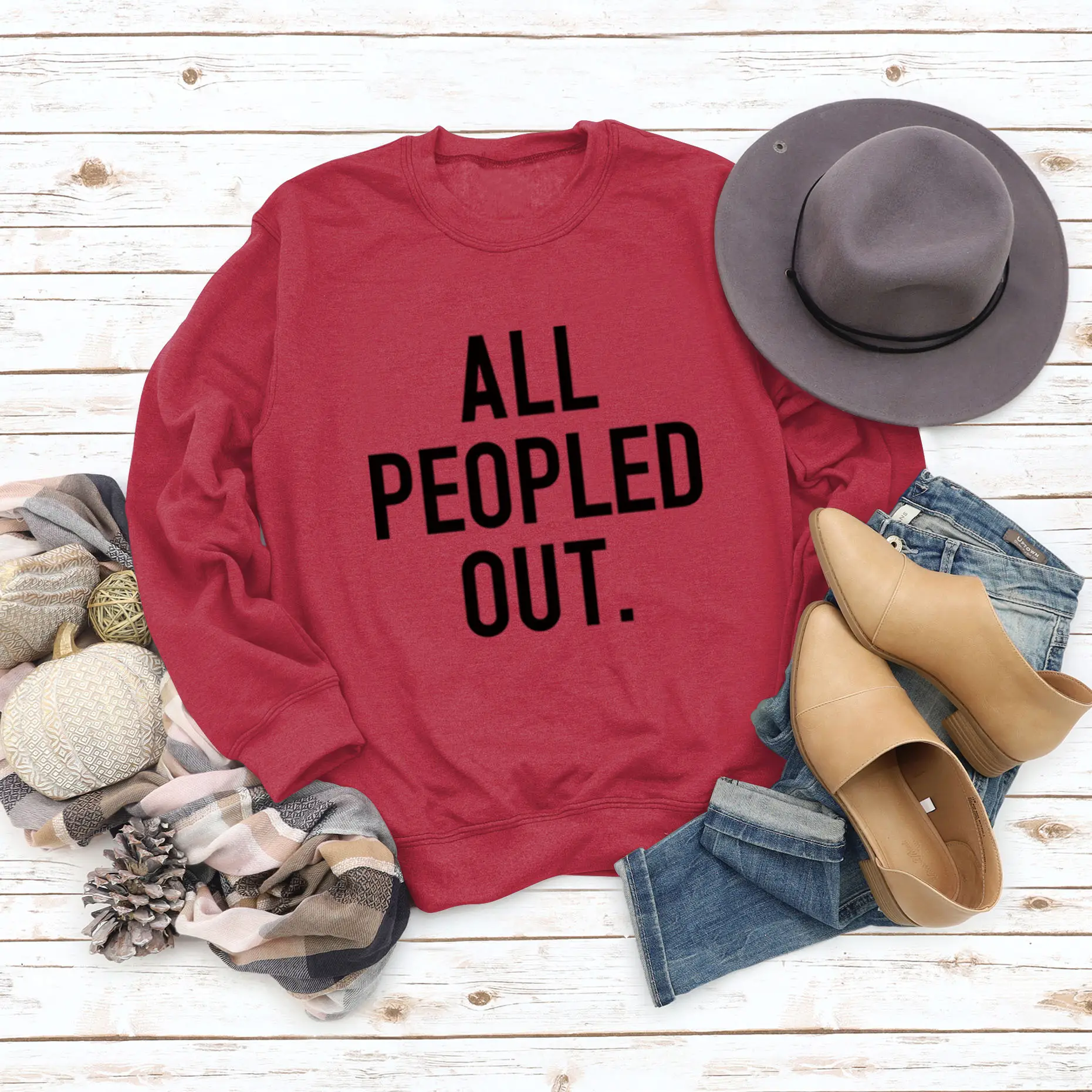 All Peopled Out Maroon Sweatshirt Large - Image 11