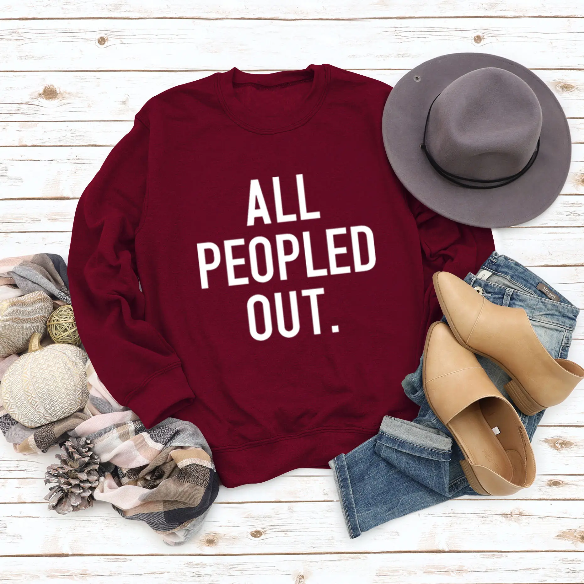 All Peopled Out Maroon Sweatshirt Large - Image 6