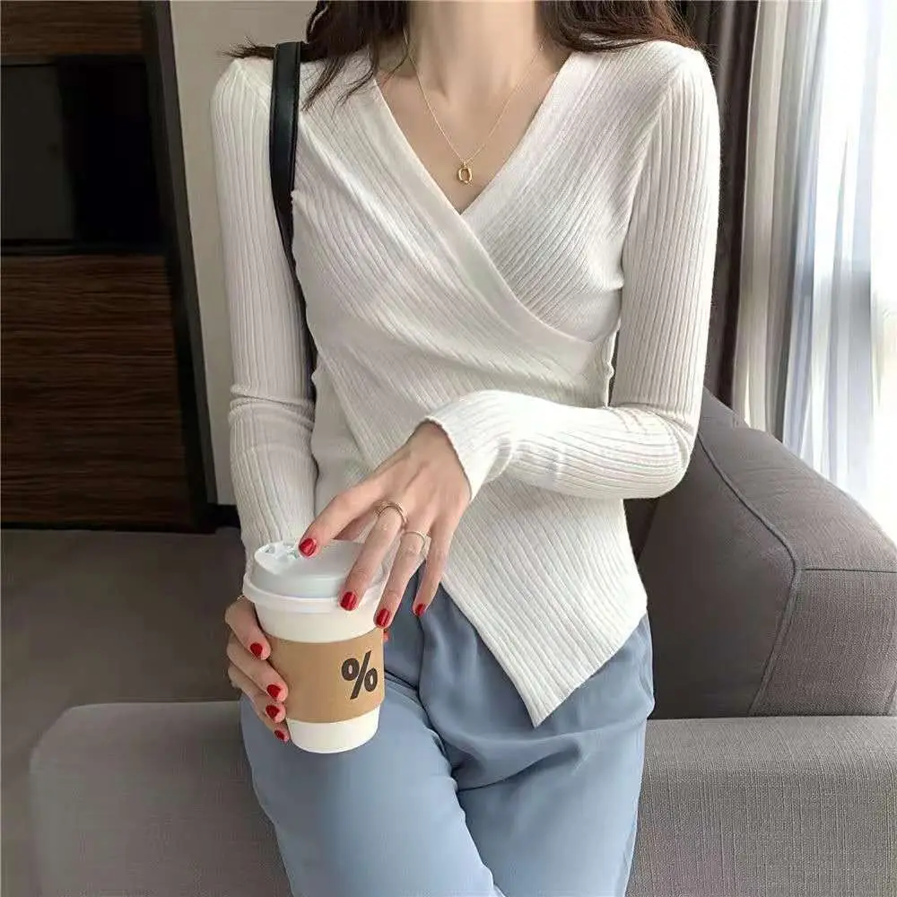 Korean-style Cross V-neck Knit Long Sleeve Top — feature 20