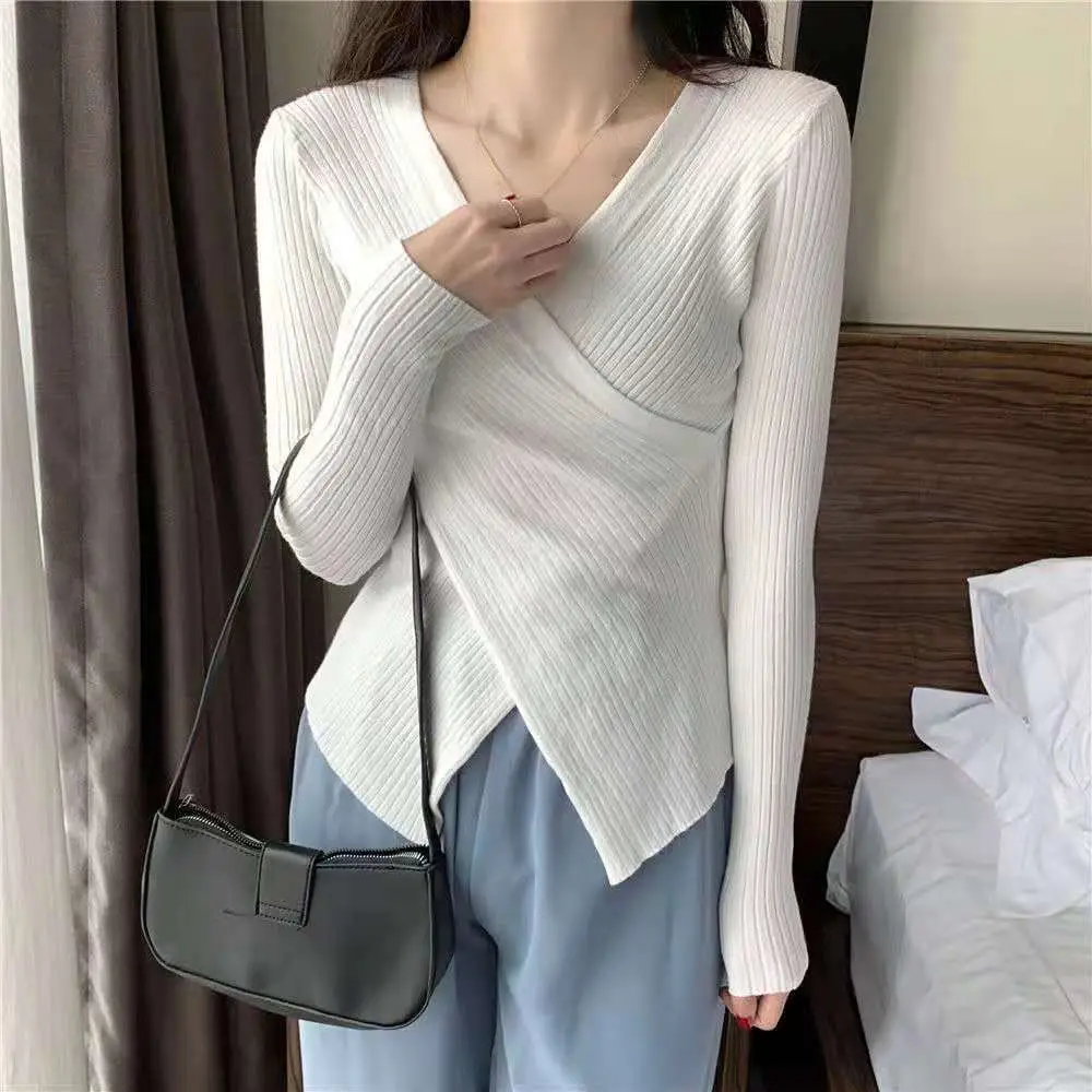 Korean-style Cross V-neck Knit Long Sleeve Top — feature 21