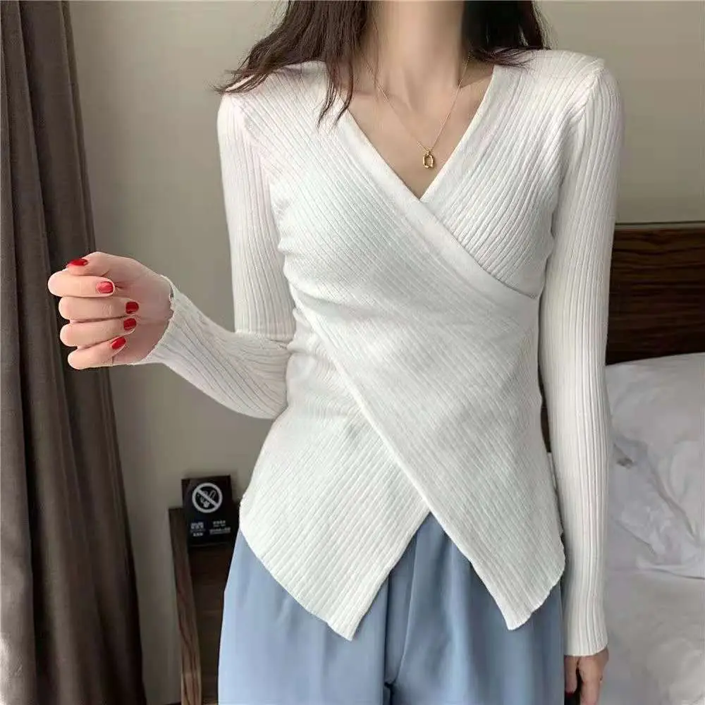 Korean-style Cross V-neck Knit Long Sleeve Top — feature 22