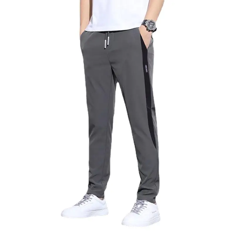 Men Grey Stretch Slim Track Pants with Side Zip - Image 6