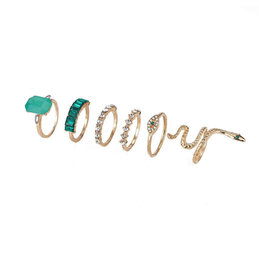 Green Crystal Snake Ring Set for Women Adjustable Gold - Image 8