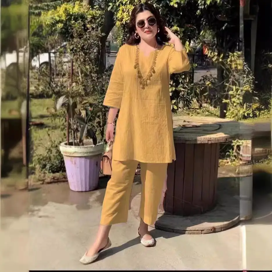 2022 Summer Women's Pink Pullover Kurta Set - Image 8
