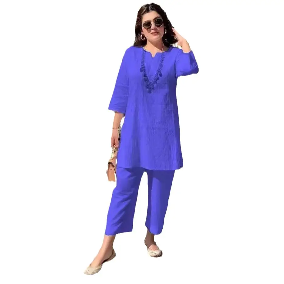 2022 Summer Women's Pink Pullover Kurta Set - Image 11