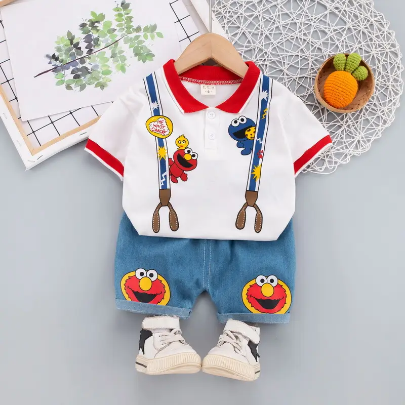Kids Korean Short Sleeve T-Shirt Shorts Set Rainbow Print