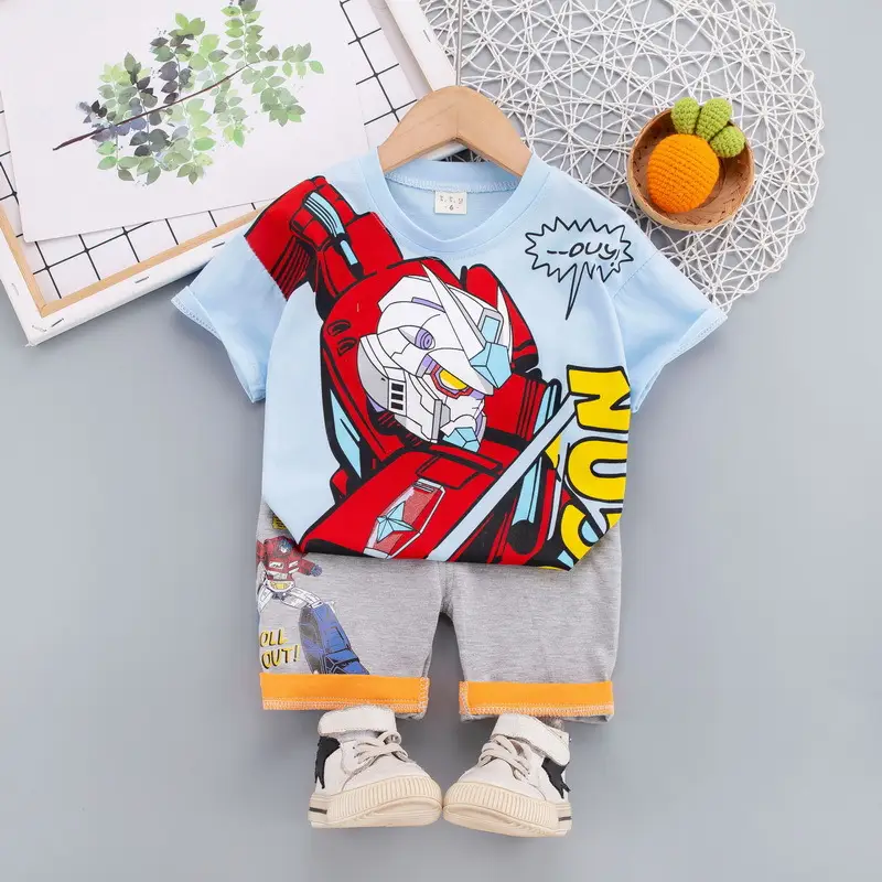 Kids Korean Short Sleeve T-Shirt Shorts Set Rainbow Print