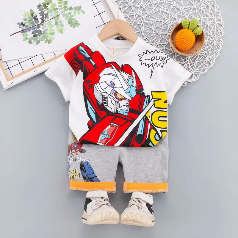 Kids Korean Short Sleeve T-Shirt Shorts Set Rainbow Print