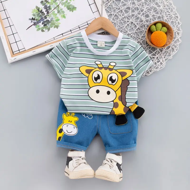 Kids Korean Short Sleeve T-Shirt Shorts Set Rainbow Print