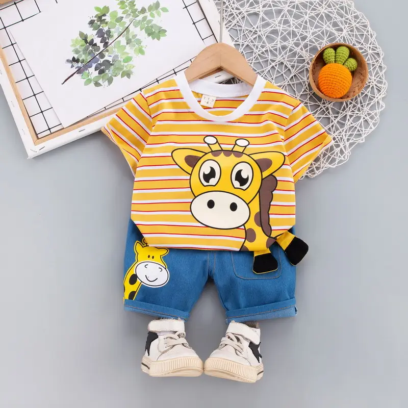 Kids Korean Short Sleeve T-Shirt Shorts Set Rainbow Print
