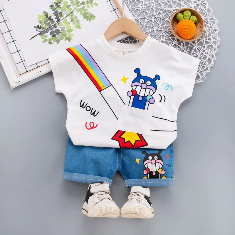 Kids Korean Short Sleeve T-Shirt Shorts Set Rainbow Print