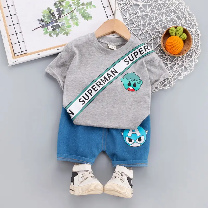 Kids Korean Short Sleeve T-Shirt Shorts Set Rainbow Print