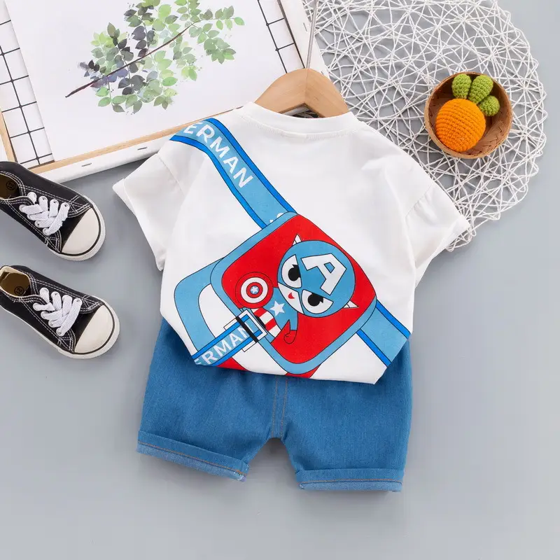 Kids Korean Short Sleeve T-Shirt Shorts Set Rainbow Print