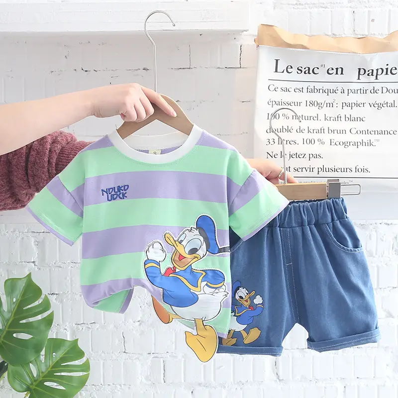 Kids Korean Short Sleeve T-Shirt Shorts Set Rainbow Print