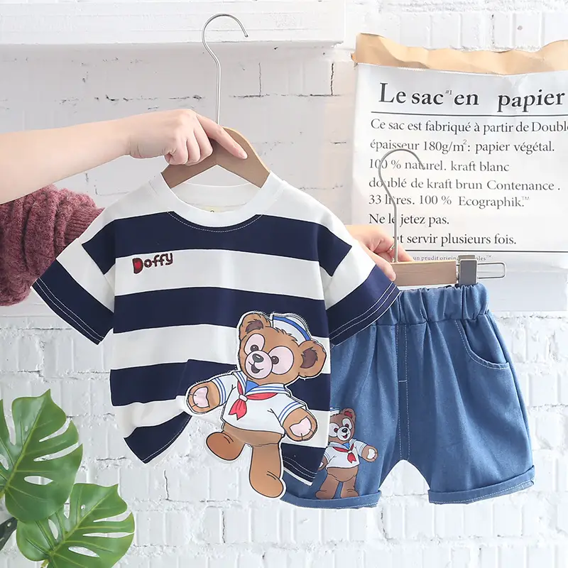 Kids Korean Short Sleeve T-Shirt Shorts Set Rainbow Print