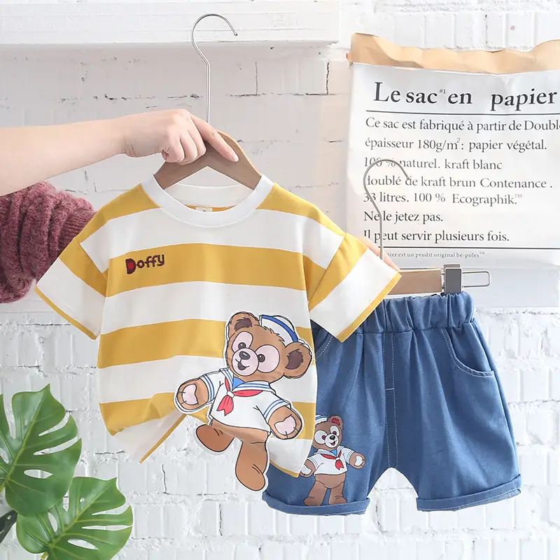 Kids Korean Short Sleeve T-Shirt Shorts Set Rainbow Print