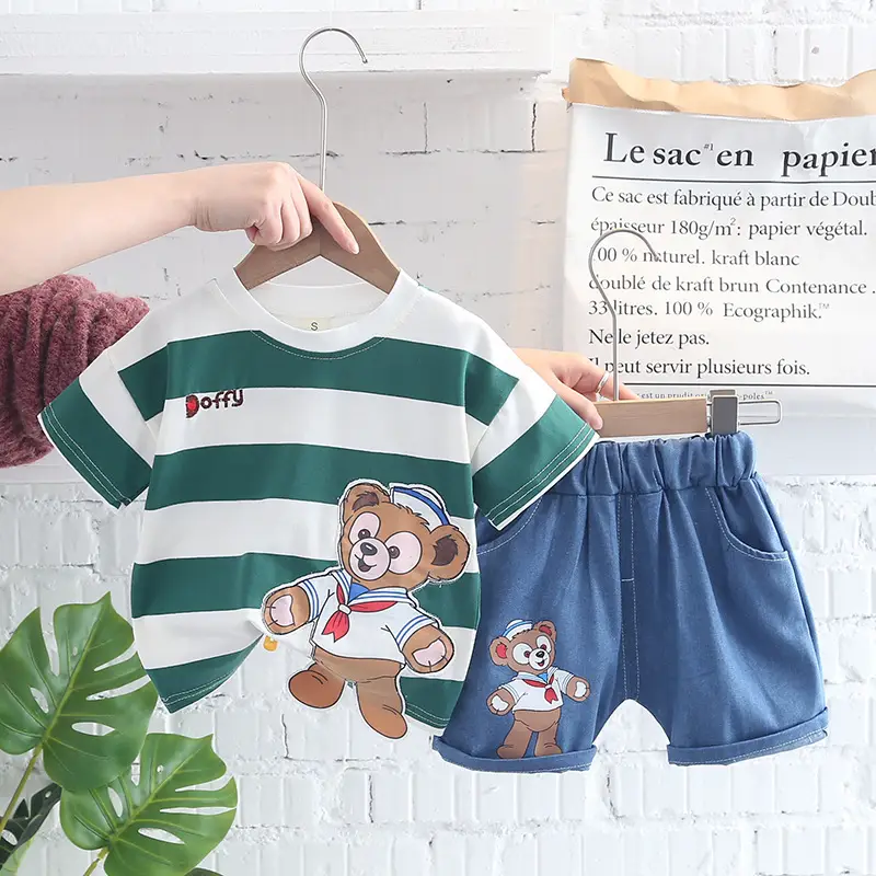 Kids Korean Short Sleeve T-Shirt Shorts Set Rainbow Print