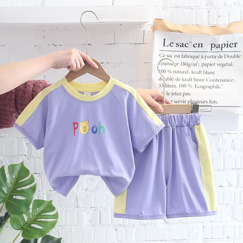 Kids Korean Short Sleeve T-Shirt Shorts Set Rainbow Print