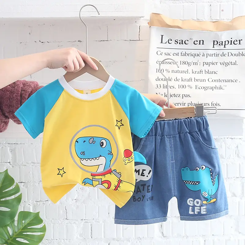 Kids Korean Short Sleeve T-Shirt Shorts Set Rainbow Print