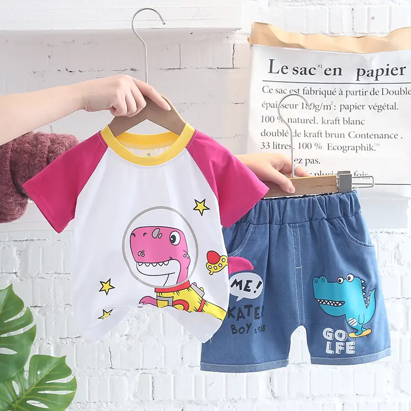 Kids Korean Short Sleeve T-Shirt Shorts Set Rainbow Print