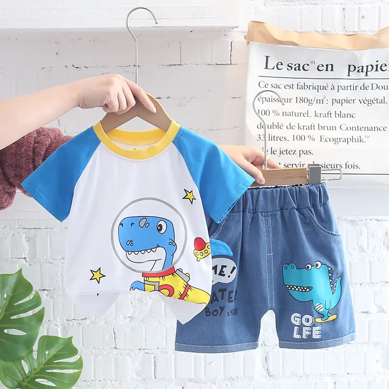 Kids Korean Short Sleeve T-Shirt Shorts Set Rainbow Print